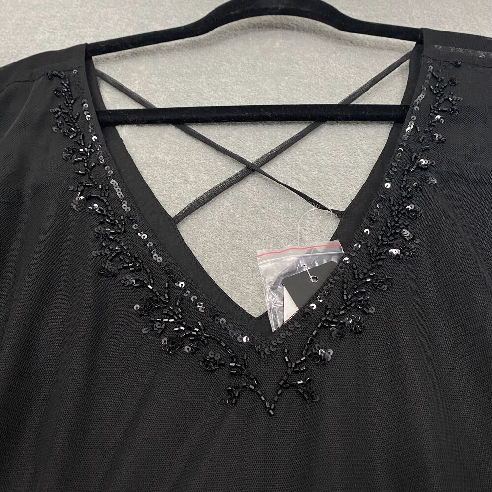 Torrid Women Top 4 Black Beaded Mesh Flutter Sleeve Office Siren Whimsigoth‎ - Picture 5 of 12